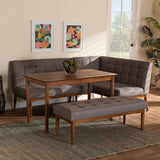 Sanford Mid-Century Modern Grey Fabric Upholstered and Walnut Brown Finished Wood 4-Piece Dining Nook Set