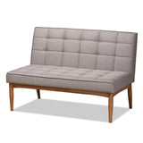 Sanford Mid-Century Modern Grey Fabric Upholstered and Walnut Brown Finished Wood 2-Piece Dining Nook Banquette Set