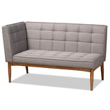 Sanford Mid-Century Modern Grey Fabric Upholstered and Walnut Brown Finished Wood 2-Piece Dining Nook Banquette Set