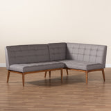 Sanford Mid-Century Modern Grey Fabric Upholstered and Walnut Brown Finished Wood 2-Piece Dining Nook Banquette Set