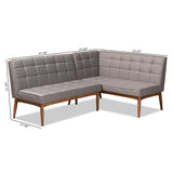 Sanford Mid-Century Modern Grey Fabric Upholstered and Walnut Brown Finished Wood 2-Piece Dining Nook Banquette Set