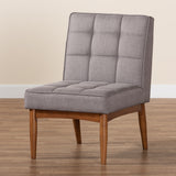Sanford Mid-Century Modern Grey Fabric Upholstered and Walnut Brown Finished Wood Dining Chair