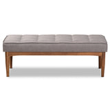 Sanford Mid-Century Modern Grey Fabric Upholstered and Walnut Brown Finished Wood Dining Bench