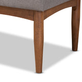 Sanford Mid-Century Modern Grey Fabric Upholstered and Walnut Brown Finished Wood Dining Bench