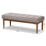 Sanford Mid-Century Modern Grey Fabric Upholstered and Walnut Brown Finished Wood Dining Bench