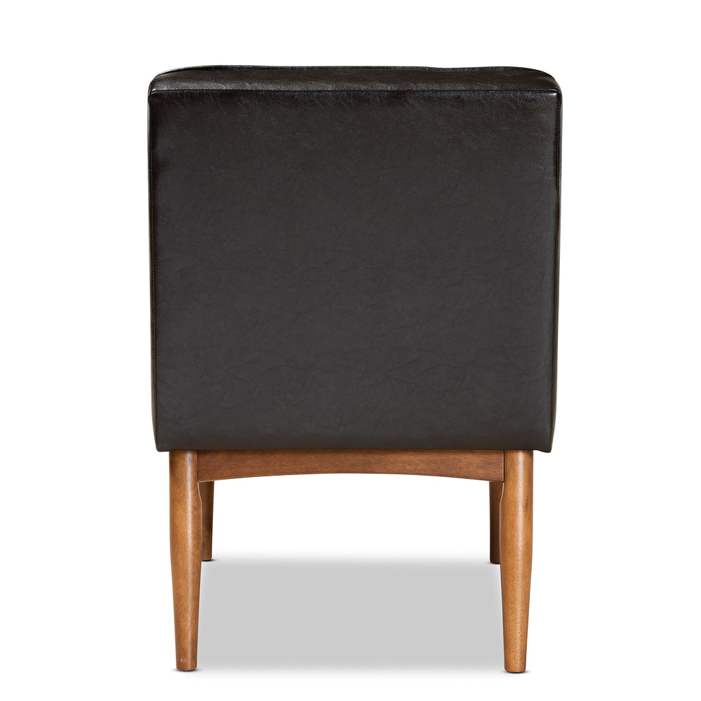 Sanford Mid-Century Modern Dark Brown Faux Leather Upholstered and Walnut Brown Finished Wood Dining Chair