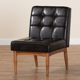 Sanford Mid-Century Modern Dark Brown Faux Leather Upholstered and Walnut Brown Finished Wood Dining Chair