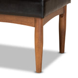 Sanford Mid-Century Modern Dark Brown Faux Leather Upholstered and Walnut Brown Finished Wood Dining Bench