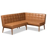 Sanford Mid-Century Modern Faux Leather Upholstered and Walnut Brown Finished Wood Dining Nook Set