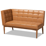 Sanford Mid-Century Modern Tan Faux Leather Upholstered and Walnut Brown Finished Wood 2-Piece Dining Nook Banquette Set