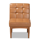 Sanford Mid-Century Modern Tan Faux Leather Upholstered and Walnut Brown Finished Wood Dining Chair