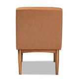 Sanford Mid-Century Modern Tan Faux Leather Upholstered and Walnut Brown Finished Wood Dining Chair