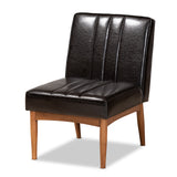 Daymond Mid-Century Modern Faux Leather Upholstered and Walnut Brown Finished Wood Dining Chair