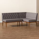 Baxton Studio Riordan Mid-Century Modern Grey Fabric Upholstered and Walnut Brown Finished Wood 2-Piece Dining Nook Banquette Set