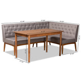 Baxton Studio Riordan Mid-Century Modern Grey Fabric Upholstered and Walnut Brown Finished Wood 3-Piece Dining Nook Set