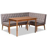 Riordan Mid-Century Modern Faux Leather Upholstered and Walnut Brown Finished Wood Dining Nook Set