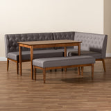 Baxton Studio Riordan Mid-Century Modern Grey Fabric Upholstered and Walnut Brown Finished Wood 4-Piece Dining Nook Set