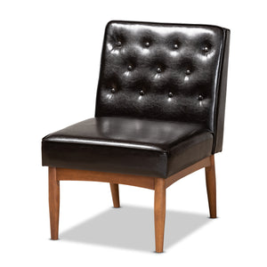 Riordan Mid-Century Modern Faux Leather Dining Chair with Button Tufting and Walnut Finished Legs