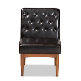 Riordan Mid-Century Modern Faux Leather Dining Chair with Button Tufting and Walnut Finished Legs