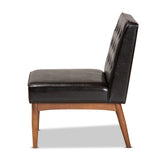 Riordan Mid-Century Modern Faux Leather Dining Chair with Button Tufting and Walnut Finished Legs