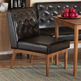 Riordan Mid-Century Modern Faux Leather Dining Chair with Button Tufting and Walnut Finished Legs