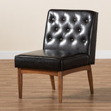 Riordan Mid-Century Modern Faux Leather Dining Chair with Button Tufting and Walnut Finished Legs