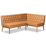 Baxton Studio Riordan Mid-Century Modern Tan Faux Leather Upholstered and Walnut Brown Finished Wood 2-Piece Dining Nook Banquette Set