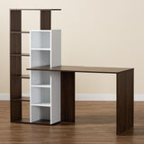 Rowan Modern and Contemporary Two-Tone White and Walnut Brown Finished Wood Storage Computer Desk with Shelves