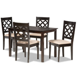 Ramiro Modern and Contemporary Sand Fabric Upholstered and Dark Brown Finished Wood Dining Set