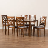Baxton Studio Ramiro Modern and Contemporary Grey Fabric Upholstered and Walnut Brown Finished Wood 7-Piece Dining Set