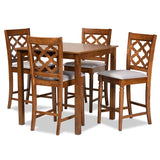 Ramiro Modern and Contemporary Transitional Fabric Upholstered and Brown Finished Wood 5-Piece Pub Set