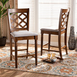 Baxton Studio Ramiro Modern and Contemporary Transitional Grey Fabric Upholstered and Walnut Brown Finished Wood 2-Piece Counter Stool Set