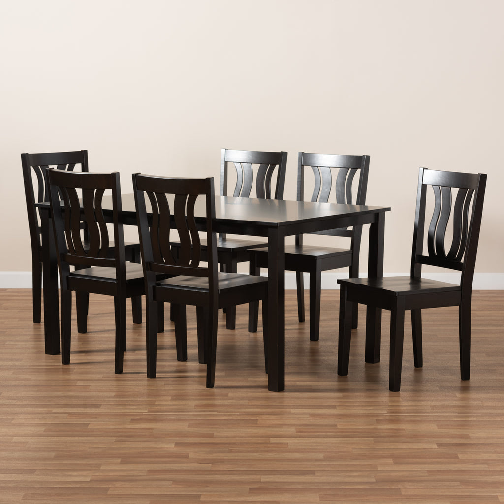 Zamira Modern and Contemporary Transitional Dark Brown Finished Wood 7-Piece Dining Set