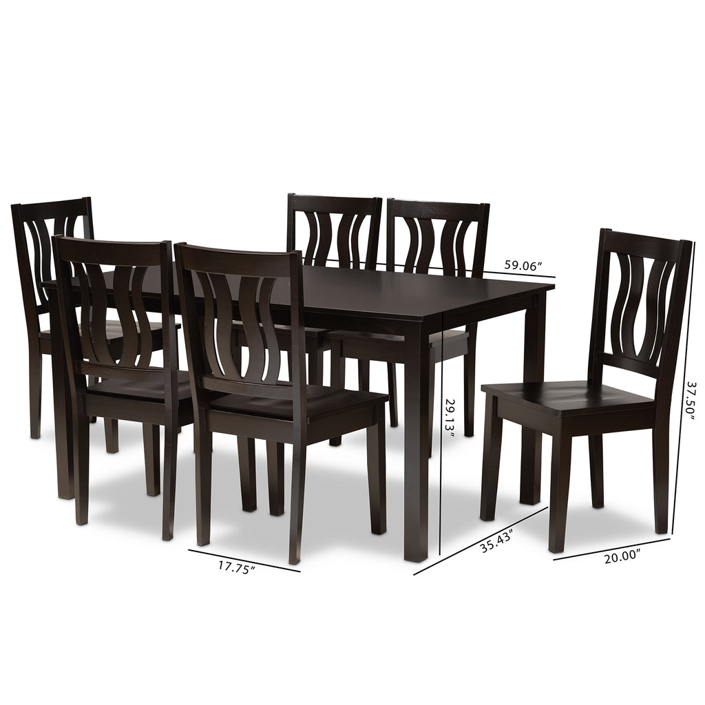 Zamira Modern and Contemporary Transitional Dark Brown Finished Wood 7-Piece Dining Set