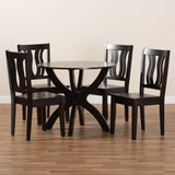 Karla Modern and Contemporary Transitional Dark Brown Finished Wood 5-Piece Dining Set