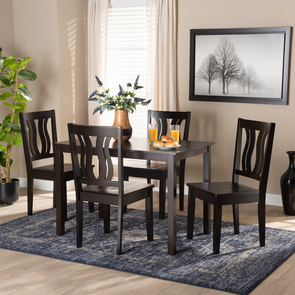 Zamira Modern and Contemporary Transitional Dark Brown Finished Wood 5-Piece Dining Set