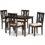 Fenton Modern and Contemporary Sand Fabric Upholstered and Dark Brown Finished Wood Dining Set