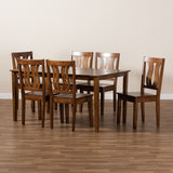 Zamira Modern and Contemporary Transitional Walnut Brown Finished Wood 7-Piece Dining Set