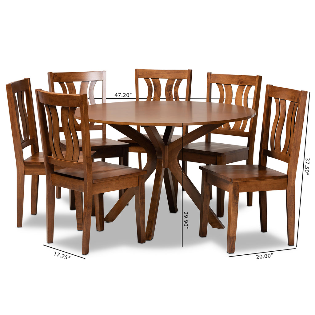 Mare Modern and Contemporary Transitional Walnut Brown Finished Wood 7-Piece Dining Set
