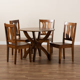 Karla Modern and Contemporary Transitional Walnut Brown Finished Wood 5-Piece Dining Set