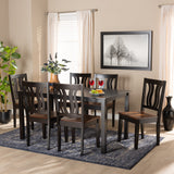 Zamira Modern and Contemporary Transitional Two-Tone Dark Brown and Walnut Brown Finished Wood 7-Piece Dining Set