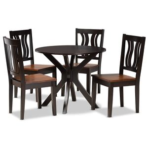 Mare Modern and Contemporary Transitional Two-Tone Dark Brown and Walnut Brown Finished Wood 5-Piece Dining Set