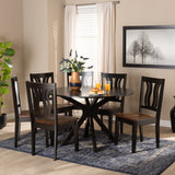 Mare Modern and Contemporary Transitional Two-Tone Dark Brown and Walnut Brown Finished Wood 7-Piece Dining Set