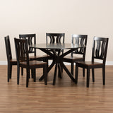 Mare Modern and Contemporary Transitional Two-Tone Dark Brown and Walnut Brown Finished Wood 7-Piece Dining Set