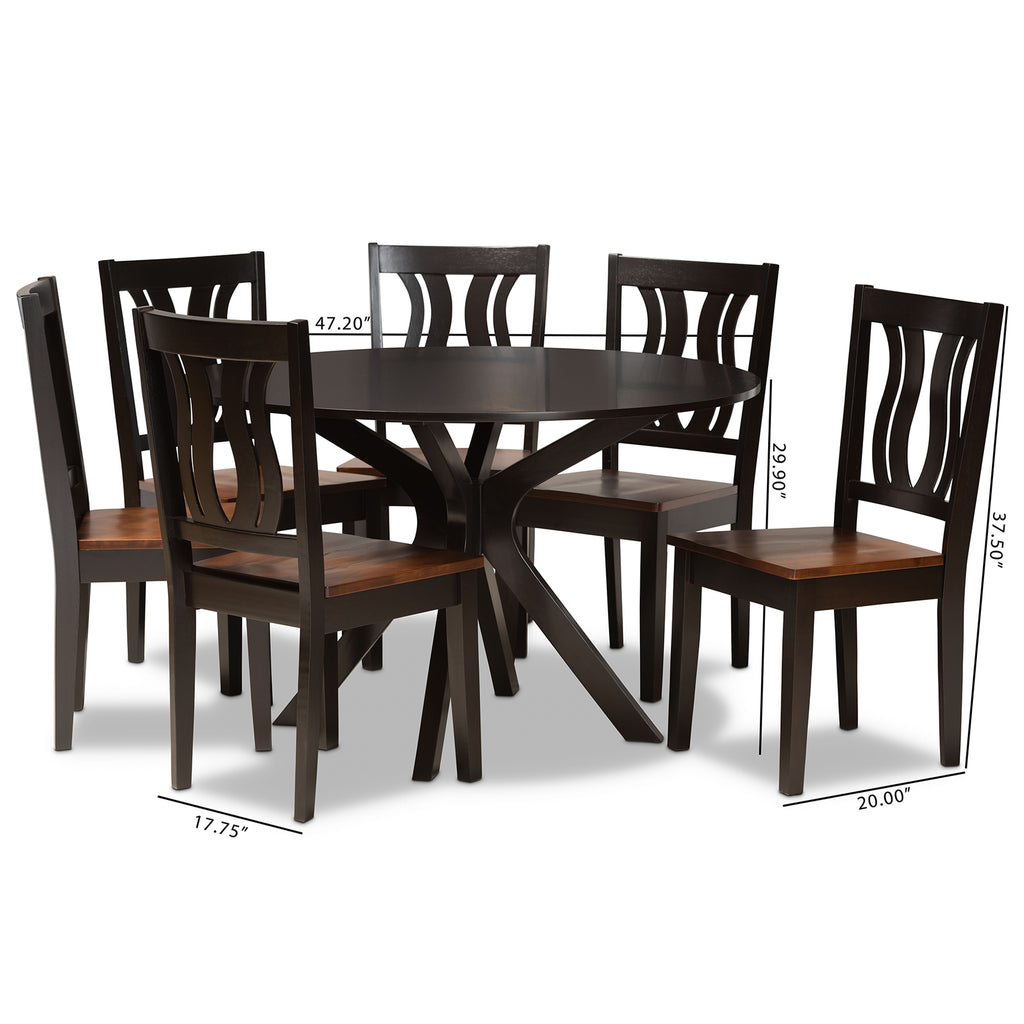 Mare Modern and Contemporary Transitional Two-Tone Dark Brown and Walnut Brown Finished Wood 7-Piece Dining Set