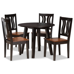 Anesa Modern and Contemporary Transitional Two-Tone Dark Brown and Walnut Brown Finished Wood 5-Piece Dining Set