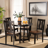 Elodia Modern and Contemporary Transitional Two-Tone Dark Brown and Walnut Brown Finished Wood 5-Piece Dining Set