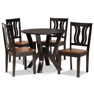 Noelia Modern and Contemporary Transitional Two-Tone Dark Brown and Walnut Brown Finished Wood 5-Piece Dining Set