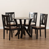 Noelia Modern and Contemporary Transitional Two-Tone Dark Brown and Walnut Brown Finished Wood 5-Piece Dining Set