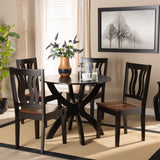 Karla Modern and Contemporary Transitional Two-Tone Dark Brown and Walnut Brown Finished Wood 5-Piece Dining Set